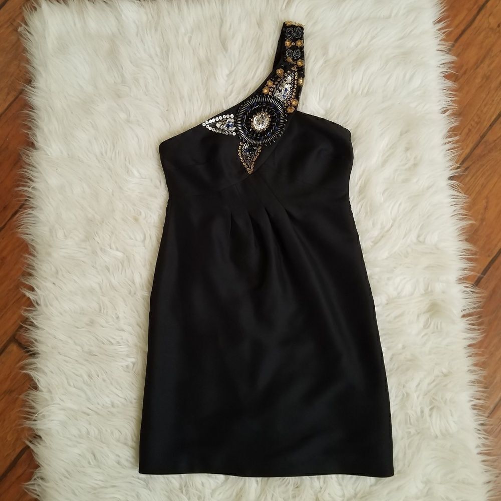 TIBI New York Black Silk One Shoulder Mini Dress